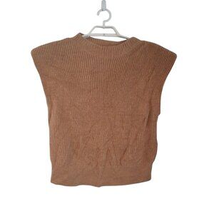 Babaton Hazlitt sweater vest womens Large 100% merino wool tan